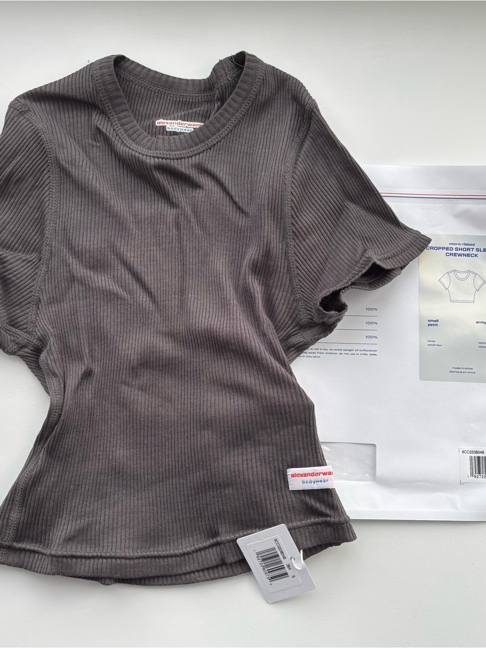 Alexander Wang Charcoal Ribbed Cropped Tee